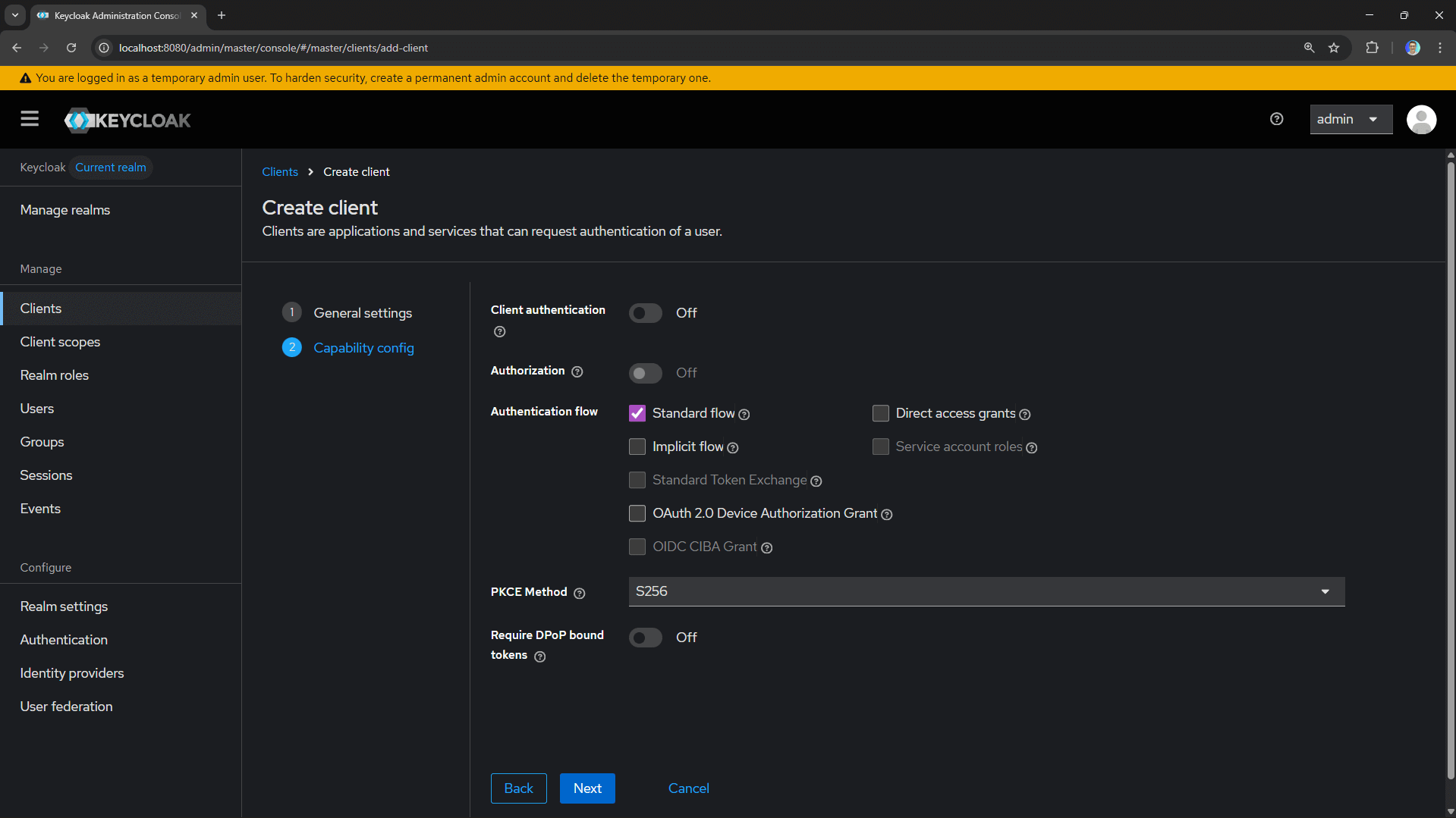 Create Client Step 2